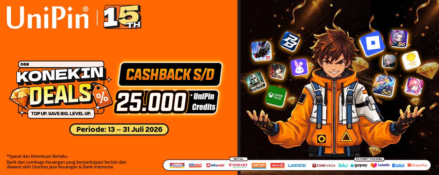 KONEKIN DEALS – Cashback Anniversary di UniPin hemat hingga 25.000 UniPin Credits!